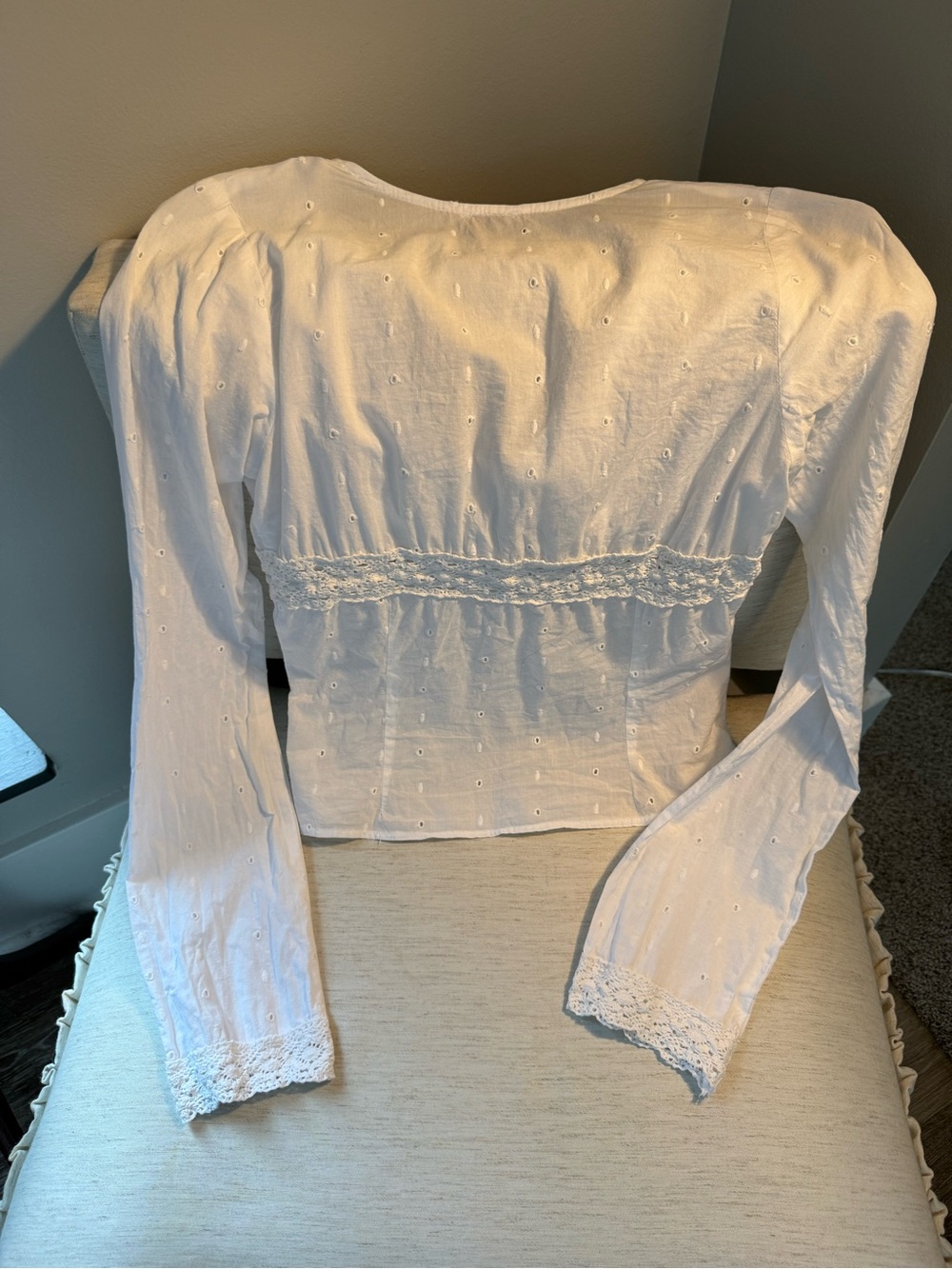Princess Polly Dominico-White Eyelet Tie-Front Lace Blouse - Picture 6 of 6